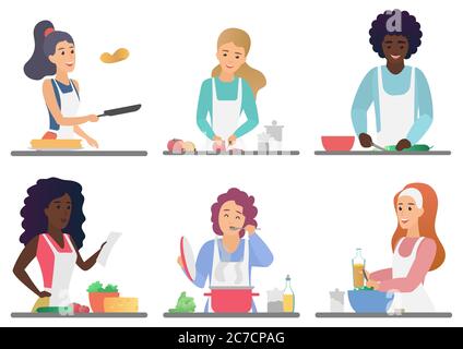 Cartoon glücklich niedlichen Menschen Kochen Set isoliert Vektor Illustration Stock Vektor