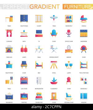 Vektor-Set von trendigen flachen Gradienten Inneneinrichtung Ikonen Stock Vektor