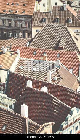Dächer von Prag, retro getönte Bild, Tschechische Republik. Stockfoto