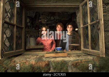 Emma Watson Daniel Radcliffe und Rupert Grint in Harry Potter und der Gefangene von Azkaban - Werbefilm Stockfoto