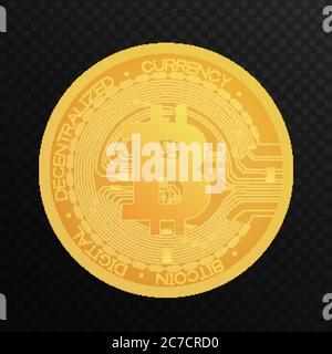 Goldene Bitcoin-Münze. Krypto-Blockchain-Währung Bitcoin-Symbol auf Alpha-transparenten Hintergrund Vektor-Illustration isoliert Stock Vektor
