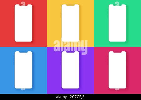 Smartphone-Vorlagen auf den verschiedenen hellen Farben quadratischen Hintergrund für Infografik, visuelle ui, Werbung, Werbung, App Demonstration Vektor Illustration gesetzt Stock Vektor