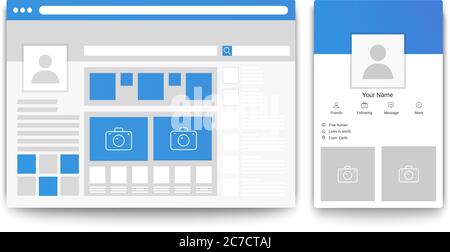 Web- und Mobile-Page-Browser für soziale Netzwerke. Konzept der Social-Seite-Schnittstelle Vektor-Illustration Stock Vektor