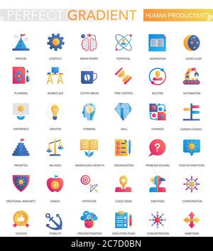 Vektor-Set von trendigen flachen Gradienten menschliche Produktivität Symbole Stock Vektor