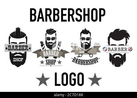 Vintage Retro Barbershop Logo, Etikett, Emblem und Badgesisoliert auf weißem Vektor Illustration Stock Vektor