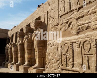 Die schönen Statuen und Hieroglyphen im karnak Tempel in luxor Stockfoto