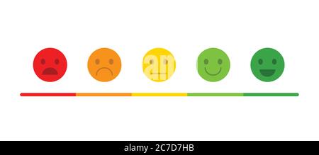 Emoticon Feedback scale.Ranking bar, Umfrage Skala, Meter, user review, vote und Rating.Emotions Skala Hintergrund und Banner. Stock Vektor