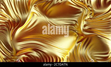 Elegante Luxus Gold Seide Satin Hintergrund. Gold Textur aus Satin mit Falten und Vorhänge abstrakten Hintergrund. 3d-Rendering. Stockfoto