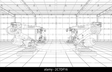 Eine Anlage mit Industrierobotern Manipulatoren Stockfoto