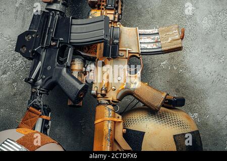 Moderne Waffenserie. US Army Sturmgewehr, Nahaufnahme. Stockfoto