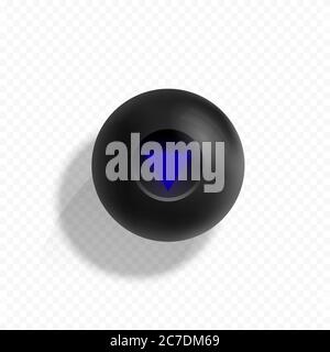 Billard Acht Ball Realistische Vektor-Illustration. Transparenter Hintergrund mit schwarzer Poolkugel und weichen Schatten. Abstraktes Magic Luck Symbol Stock Vektor
