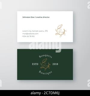 Abstraktes Blumenboeron Vektor-Zeichen oder Logo und Visitenkarte Vorlage. Premium Stationär Realistisch Mock Up. Moderne Typografie und weiche Schatten Stock Vektor