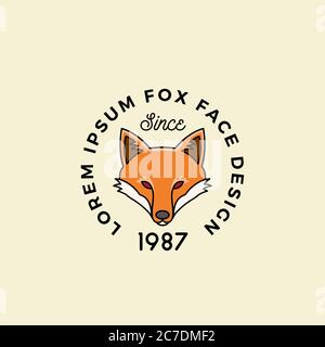 Linienstil Fuchs Gesicht mit Retro Typografie. Abstraktes Vektorzeichen, Symbol oder Logo-Vorlage. Cartoon Silhouette. Stock Vektor