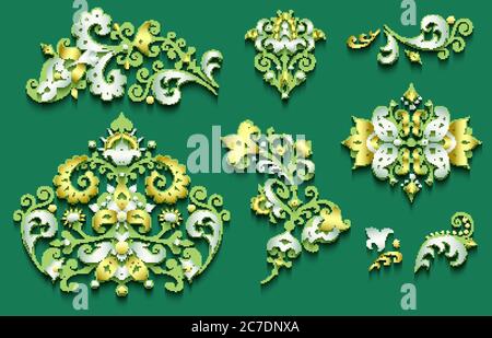 Vector modernes volumetrisches florales Elemente Set. Stock Vektor