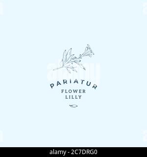 Lilly Flower abstrakte Vektor-Zeichen, Symbol oder Logo-Vorlage. Handgezeichnete Retro Lilly Illustration mit klassischer Typografie. Feminin In In Premium-Qualität Stock Vektor