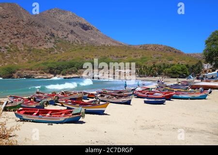 Holzboote in tarrafal, Kap Verde Stockfoto