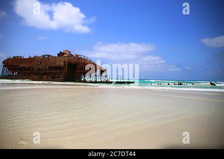 Schiffswrack auf der Insel Boavista, Kap Verde Stockfoto