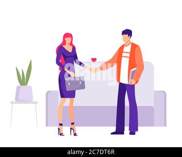 Liebe bei der Arbeit Büro Affäre Konzept. Mann und Frau Charaktere halten Hände Mitarbeiter in romantischen. Stock Vektor