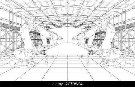 Eine Anlage mit Industrierobotern Manipulatoren Stockfoto