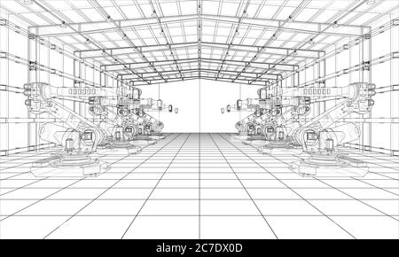 Eine Anlage mit Industrierobotern Manipulatoren Stockfoto