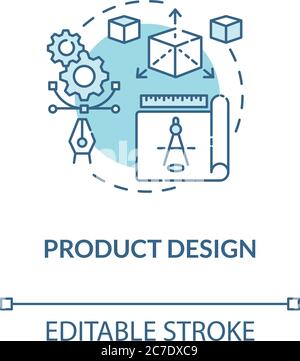 Produktdesign türkis Konzept Icon. Warenmodellierung. Moderne technische Implementierung. Produktmanagement Idee dünne Linie Illustration. Vektor-Isolat Stock Vektor