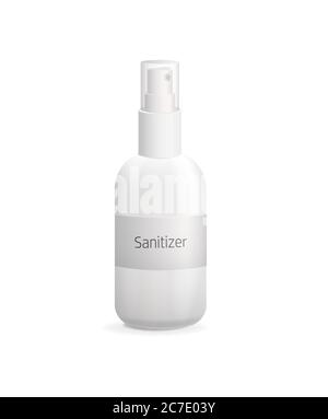 Desinfektionsmittel in der Flasche mit Sprühaufspritzer. Antibakterielles Gel für die Behandlung von Händen und Haut hygienisch. Stock Vektor