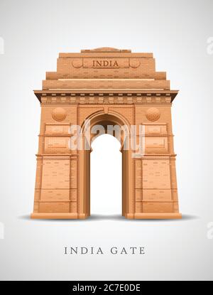 Indian Gate in Delhi isoliert auf weiß. War Memorial Design. vektor-Illustration Stock Vektor