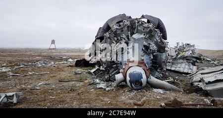 Überreste eines Flugzeugabsturzes in Resolute, Ellesmere Island Stockfoto