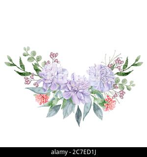 Blumenstrauß mit Pfingstrosen. Isolierte Zeichnung. Stockfoto