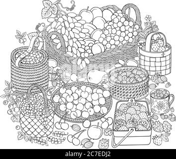 Viel Obst und Beeren in Körben Stock Vektor