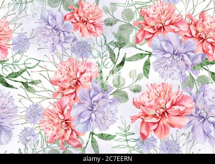 Hintergrund von Pfingstrosen Blumen. Nahtloses Muster. Stockfoto