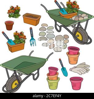 Set von Garten Cartoon handgezeichnete Elemente Stock Vektor