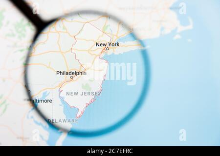 Los Angeles, California, USA - 15. März 2019: New Jersey, NJ State of America Visualisierung illustratives Konzept auf dem Bildschirm durch Vergrößerungen Stockfoto