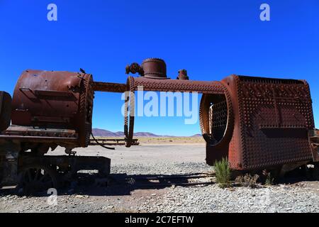 Friedhof der Züge in Salar de Uyuni Stockfoto