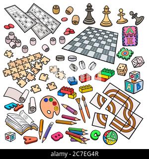 Cartoon Kritzeleien handgezeichnete Kinder Spielzeug Objekte gesetzt Stock Vektor