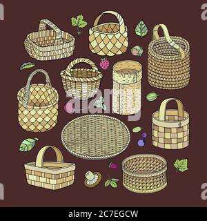 Set von handgezeichneten abstrakten Körben. Stock Vektor