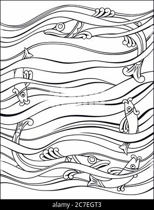Fische im Meer Cartoon handgezeichnete Illustration. Stock Vektor