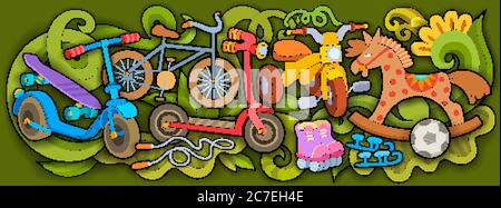 Cartoon niedliche Kritzeleien Kinder Spielzeug Illustration Stock Vektor