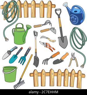 Set von Garten Cartoon handgezeichnete Elemente Stock Vektor