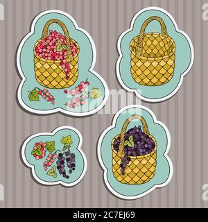 Lustige handgezogene Trauben in Körben Stock Vektor