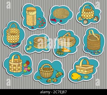 Lustige Beeren, Obst, Gemüse in Körben Stock Vektor