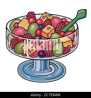Schüssel Obstsalat handgezeichnete Doodle Illustration Stock Vektor