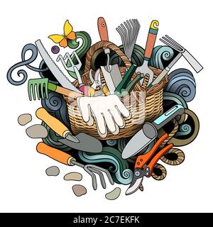 Gartenarbeit handgezeichnete Vektor-Doodles Illustration Stock Vektor