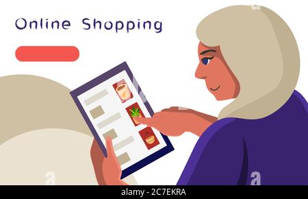 Online-Shopping-Text auf weißem Hintergrund. Internet-Bestellung mit Platz für Social Banner, Web-Shop oder Kurier-Service-Poster. Logo oder Inf Stock Vektor
