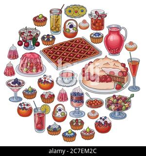 Süßigkeiten, Beeren, Früchte, Getränke Illustration Stock Vektor