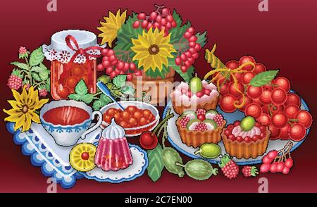 Süßigkeiten, Beeren, Früchte, Getränke Illustration Stock Vektor