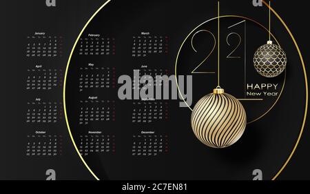 Jahr 2021 Kalender horizontale Vektor-Design-Vorlage, einfaches und sauberes Design. Stock Vektor