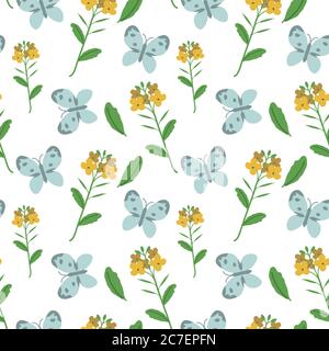 Nahtlose Schmetterlinge und Blumen Vektor-Muster Stock Vektor