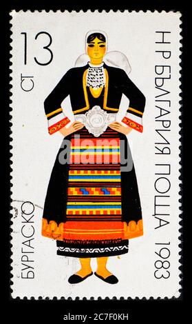 BULGARIEN - UM 1983: Eine Briefmarke aus Bulgarien, die bulgarische Stotinka von Burgasco zeigt Stockfoto