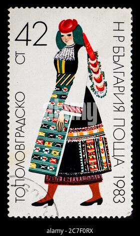 BULGARIEN - UM 1983: Eine Briefmarke aus Bulgarien mit bulgarischer Stotinka von Topolovgradsko Stockfoto